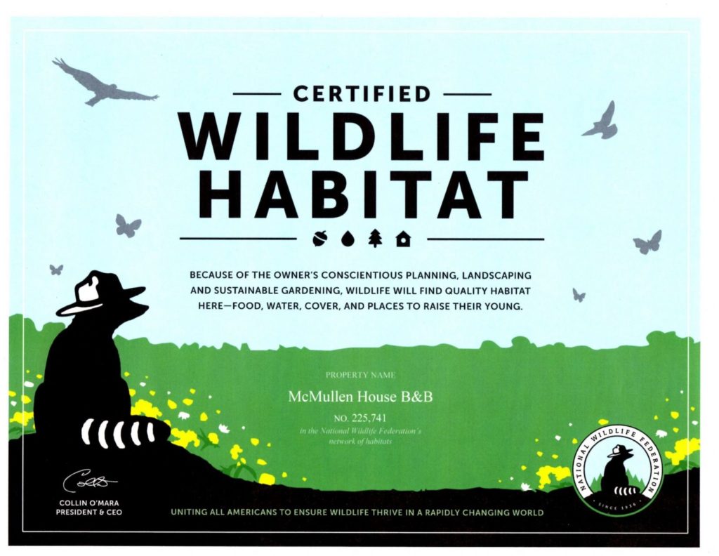 Certified Wildlife Certificate from National Wildlife Federation