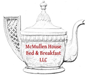 McMullen House Teapot with red lettering