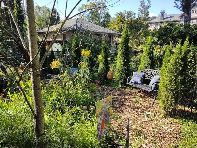 McMullen House Garden with Bench for "Day in the Garden" ad.